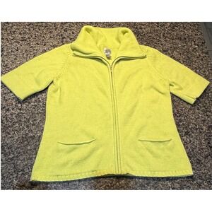 Chicos Lime Green Short Sleeve Full Zip Knit Cardigan Sweater Size 2 L Large
